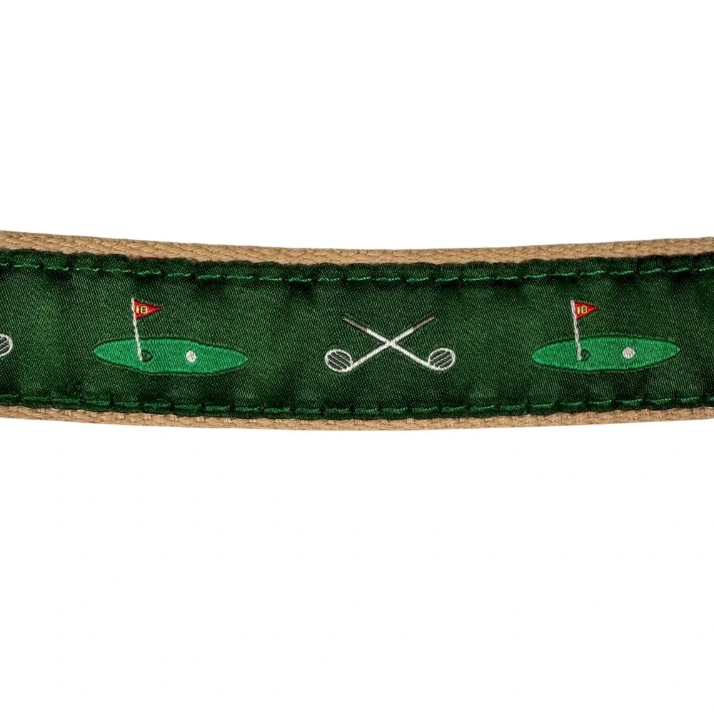 J. Bailey Kids Golf Buddy Belt Green Tan Canvas Leather Size 24 USA Made